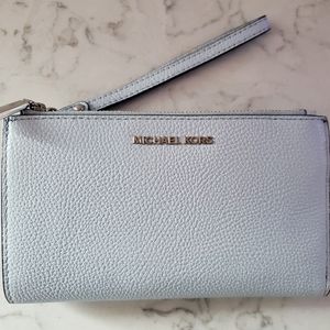 MICHAEL Michael Kors Baby Blue Double Zip Leather Phone Wristlet